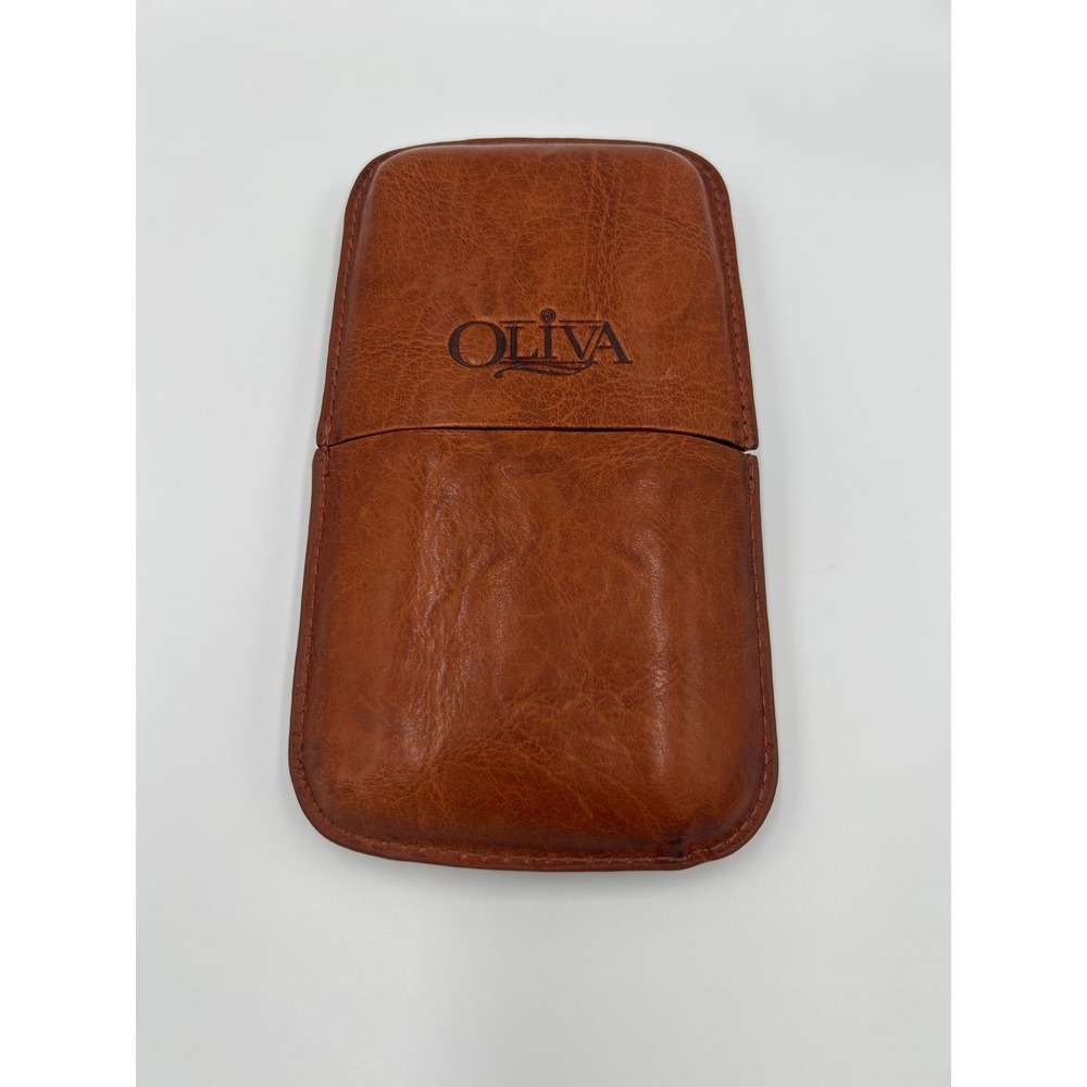Oliva Cigars Brown Leather 3-Finger Telescopic Travel Cigar Case Humidor